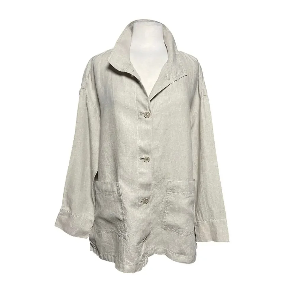 EILEEN FISHER Women’s Organic Linen Button Up Shirt Jacket medium - Picture 3 of 6